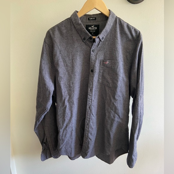 Hollister Men’s Slim Fit Epic Flex Stretch Gray Casual Button Down Shirt, XL - Picture 8 of 11